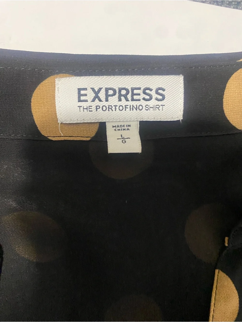 Express 2013 The Portofino Shirt Black Beige Polka Dot Button Up Blouse L